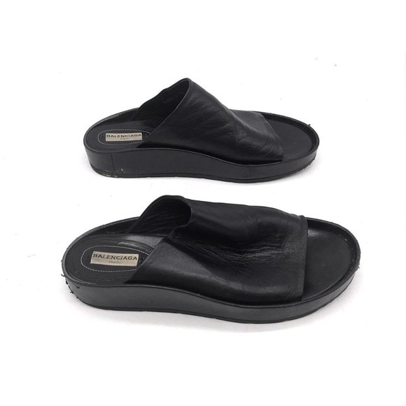 BALENCIAGA * LEATHER LOW WEDGE SLIDE - Picture 8 of 8